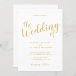 Moderne Script White and Gold Hochzeit Einladung