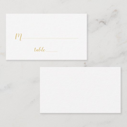 Moderne Script White and Gold Hochzeit Platzkarte (Vorne/Hinten)