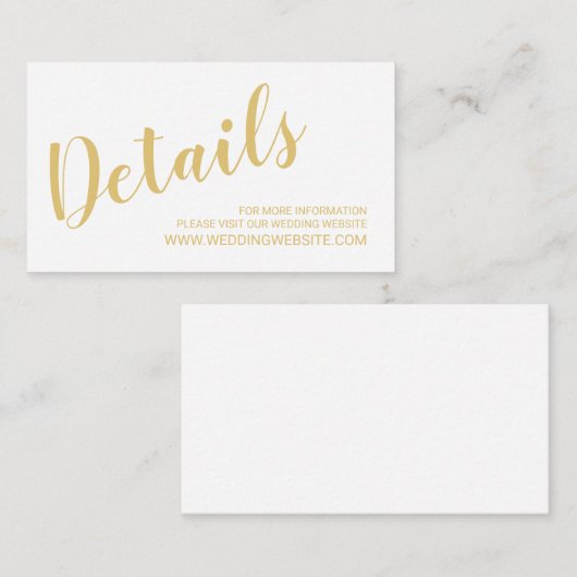 Moderne Script White and Gold Wedding Website Card Begleitkarte (Vorne/Hinten)