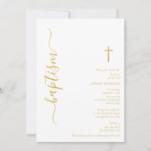 Moderne Script White & Gold Christening Taufe Einladung (Vorderseite)