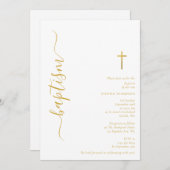 Moderne Script White & Gold Christening Taufe Einladung (Vorne/Hinten)