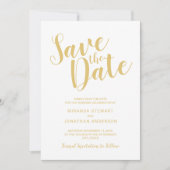 Moderne Script White und Gold Hochzeit speichern d Save The Date (Vorderseite)