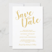 Moderne Script White und Gold Hochzeit speichern d