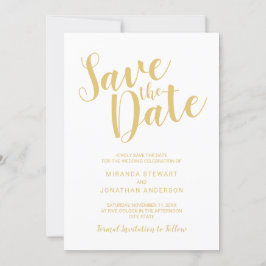 Moderne Script White und Gold Hochzeit speichern d Save The Date