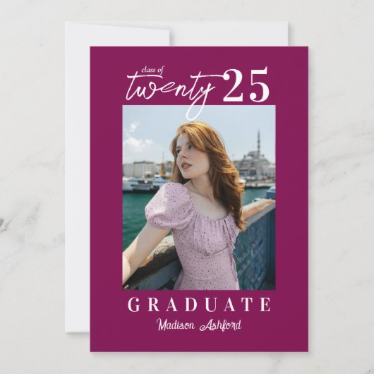 Moderne Script Wine Foto Graduation Party Einladung (Vorderseite)
