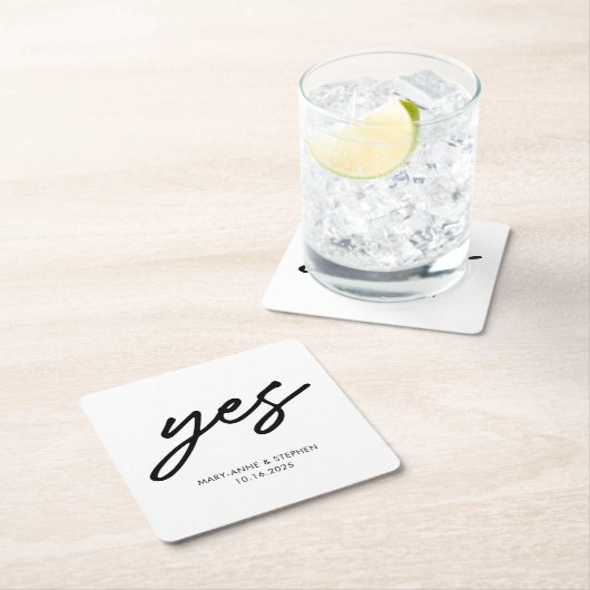Moderne Script Yes Verlobung Wedding Party Rechteckiger Pappuntersetzer (Vor Ort)
