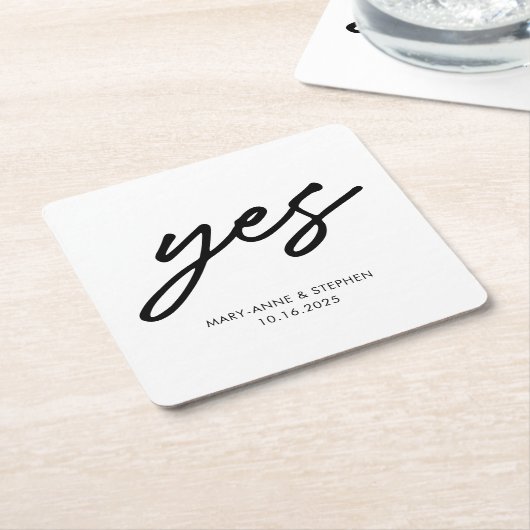 Moderne Script Yes Verlobung Wedding Party Rechteckiger Pappuntersetzer (angewinkelt)