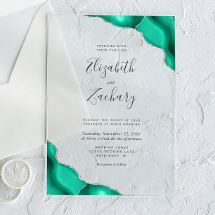 Moderne Seafoam-Grün-Silber-Achat-Ecken-Hochzeit Acryleinladungen