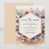 Moderne Seashell Beach Wedding Save The Date (Vorne/Hinten)