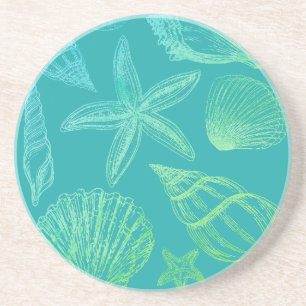 Moderne Seashell Blue Green Aquamarin Beach Musche Getränkeuntersetzer
