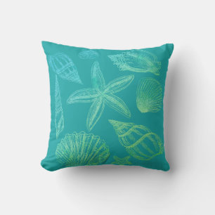 Moderne Seashell Blue Green Aquamarin Ombre Beach Kissen