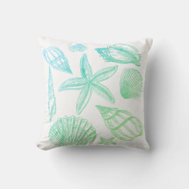 Moderne Seashell Blue Green White Ombre Beach Musc Kissen