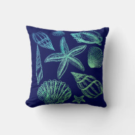 Moderne Seashell Navy Aqua White Ombre Beach Musch Kissen
