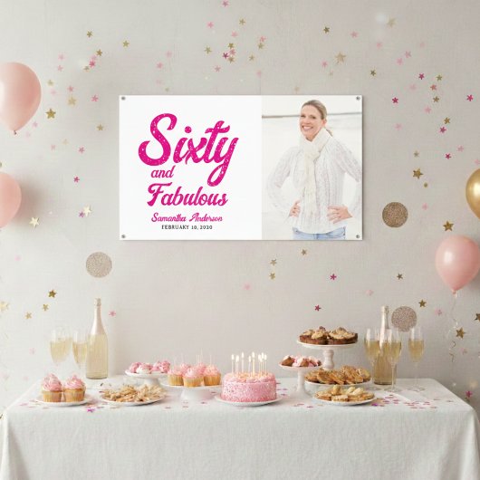 Moderne sechzig und fantastische rosa 60. Geburtst Banner