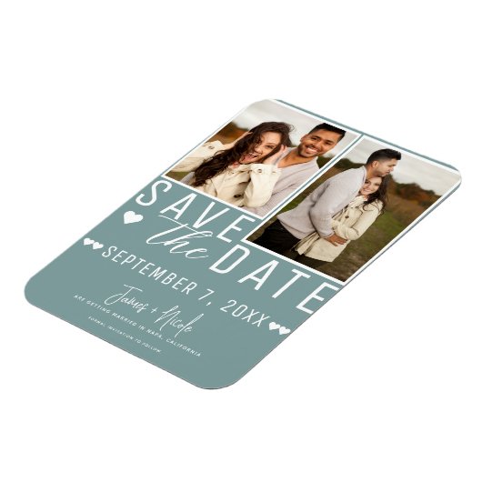 Moderne Seefahrt Save the Date 2 Foto Hochzeit Magnet (Linke Seite)