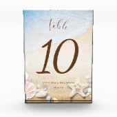 Moderne Seestern-Strand-Hochzeit-Tischnummer Fotoblock (Vorderseite)