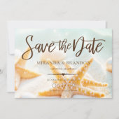Moderne Seesterne-Schalen QR-Code Strandhochzeit Save The Date (Vorderseite)