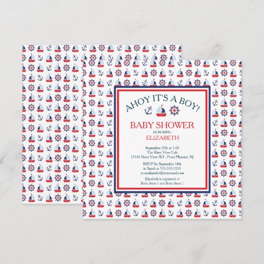 Moderne Segelschule Kinderdusche Einladung (Vorne/Hinten)