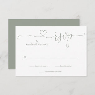 Moderne Seite Grün Elegantes Script Herz RSVP Karte
