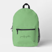 Moderne Seite Grün Farbe Eleganter Skriptname Bedruckter Rucksack (Vorderseite)