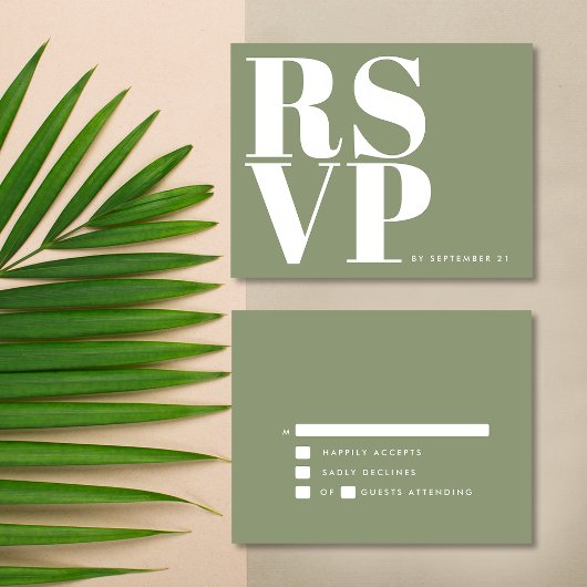 Moderne Seite Grün Minimalistische einfache Hochze RSVP Karte