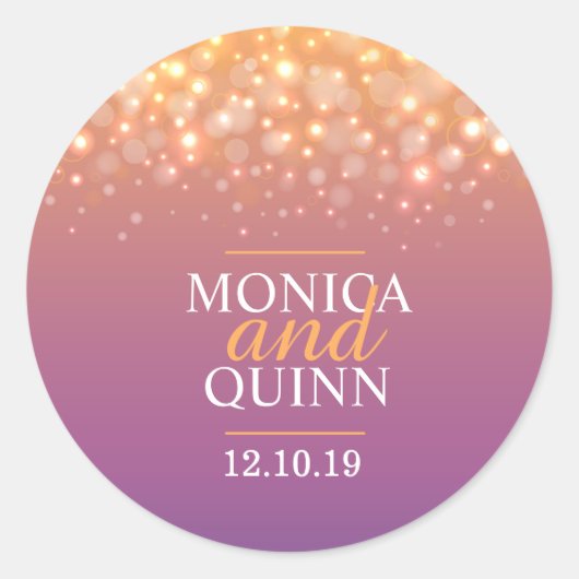 Moderne Sektsparkbläschen Hochzeitsaufkleber Runder Aufkleber (Vorderseite)
