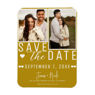 Moderne Senf Gold Save the Date 2 Foto Hochzeit Magnet