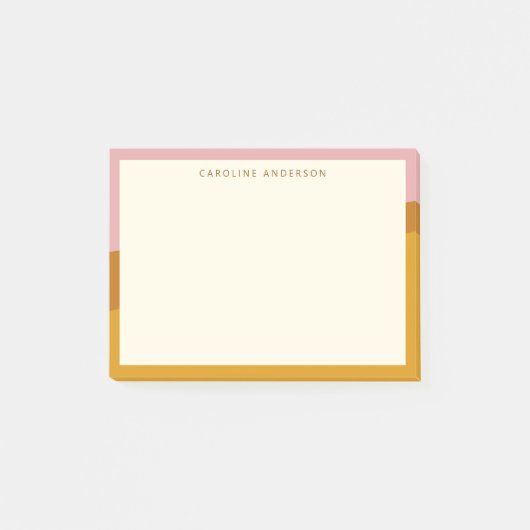 Moderne Senfrosa Rand personalisierter Name Post-it Klebezettel (Vorderseite)