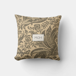 Moderne Sepia-Tan-Botanik-Monogramm Kissen