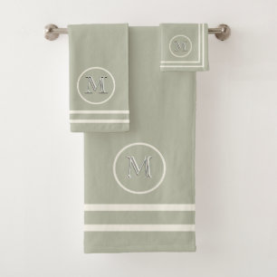 Moderne Serene Elegant Green Einziges Monogramm Badhandtuch Set