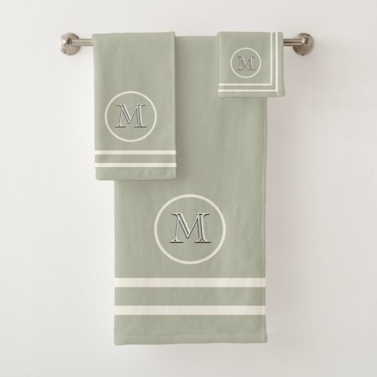 Moderne Serene Elegante Beige Einziges Monogramm Badhandtuch Set (Insitu)