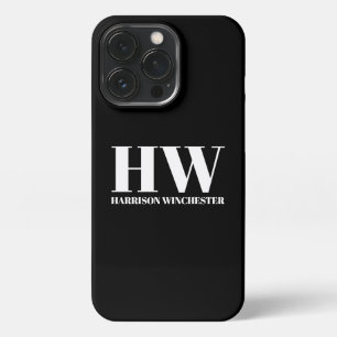 Moderne Serif-Initialen, Monogramm-Name Schwarz-we iPhone 13 Pro Hülle