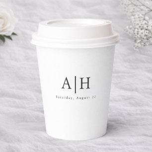 Moderne Serif-Monogramm-Hochzeitsfeier-Papierbeche Pappbecher