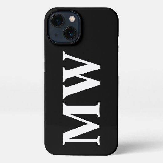Moderne Serif-Monogramm-Initialen solide Schwarz-w iPhone Hülle (Rückseite)