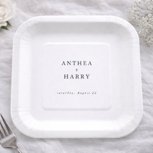 Moderne Serif Schwarze Weiße Hochzeitspapierplatte Pappteller