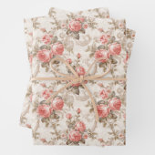 Moderne Shabby Chic Korallen und Elfenbein Französ Geschenkpapier Set (Beispiel)
