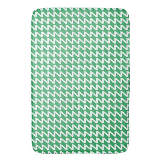 Moderne Sharp Waves Sea Green und White Badematte (Vorderseite Vertikal)