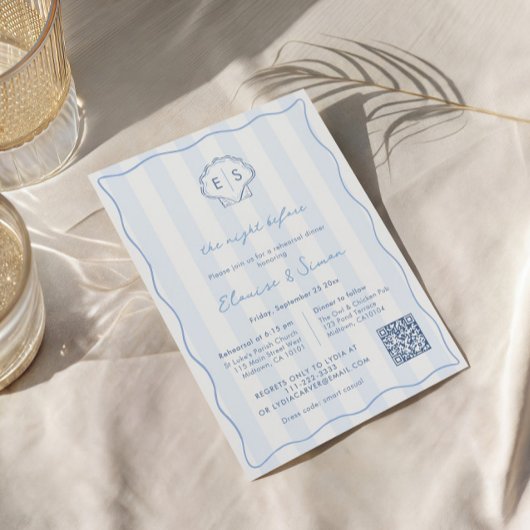Moderne Shell-Monogramm-Hochzeitsprobe-Abendessen Einladung
