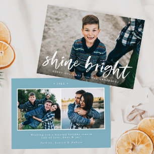 Moderne Shine Bright Script Hellblau 3 Foto Feiertagskarte
