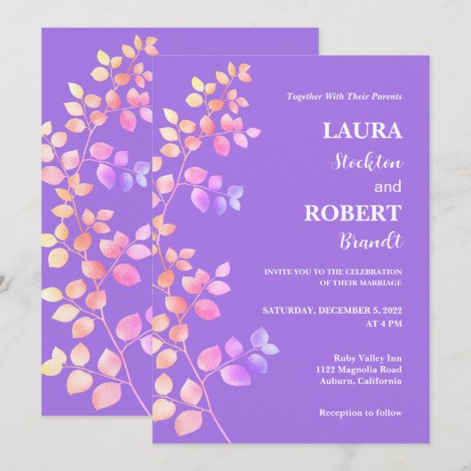 Moderne Shiny Floral Wedding Einladung (Vorne/Hinten)