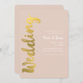 Moderne Shiny Imitate Goldene Foil Beige Glam Hoch Einladung (Vorne/Hinten)