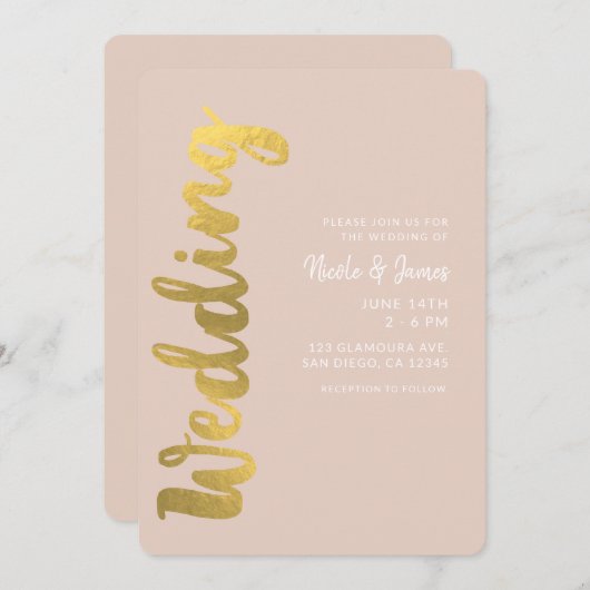 Moderne Shiny Imitate Goldene Foil Beige Glam Hoch Einladung (Vorne/Hinten)