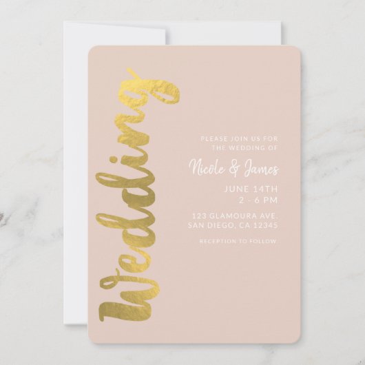 Moderne Shiny Imitate Goldene Foil Beige Glam Hoch Einladung (Vorderseite)