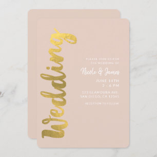 Moderne Shiny Imitate Goldene Foil Beige Glam Hoch Einladung