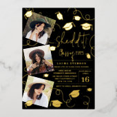 Moderne Sie machte es schwarz chic Foto Abschluss Folieneinladung (Vorderseite)