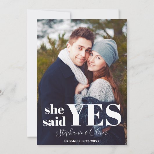 Moderne Sie sagte ja Foto Verlobung Ankündigung (Vorderseite)