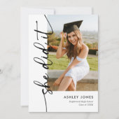 Moderne sie tat es Foto Abschluss Einladung (Vorderseite)