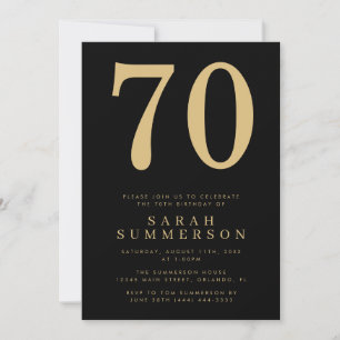 Moderne Siebzigste Schwarzes Gold 70. Geburtstagsf Einladung