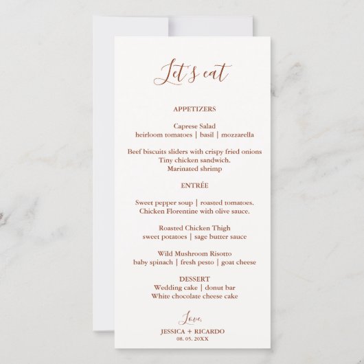 Moderne Siena Minimalistische Speisekarte + Danke (Rückseite)