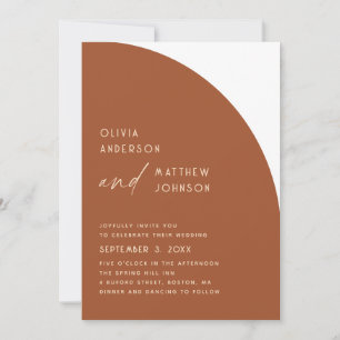Moderne Sienna-Herbst-Hochzeit. Warmes Terrakotta- Einladung